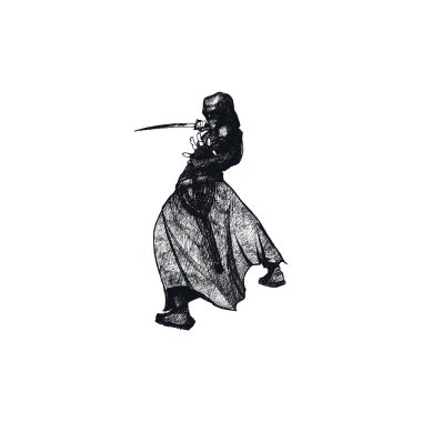 Savaşta Maske Giyen ve Ayakta Duran Ninja Karakteri Beyaz Arkaplan Vektör Resmine İzole Edildi