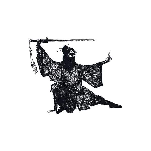 Ninja voják se zbraní Izolované na bílém pozadí vektorové kreslené ilustrace — Stockový vektor