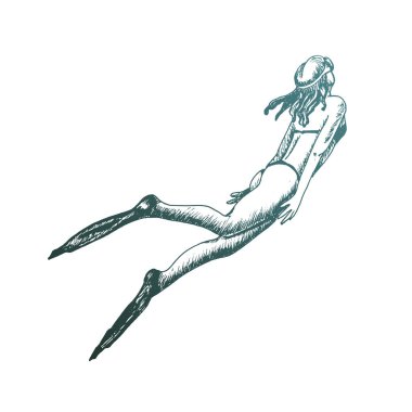 Şnorkel maskesi takan Kadın Beyaz Arkaplan Vektör Çiziminde İzole Edildi