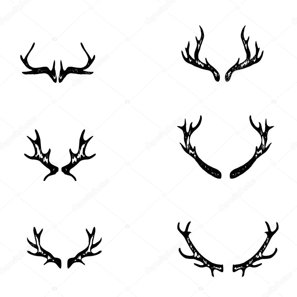 Horns and Antlers Silhouette Isolated on White Background Vector Set
