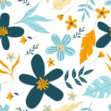 Şekillendirilmiş Yapraklar ve Kusursuz Şekilde Flora Şekilleri. Kumaş Tekstili için Moda Yazıcı