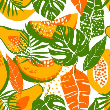 Egzotik Soyut Flora ve Değişken Şekiller Duvar kağıtları ve Vektör Tekstil Parmak İzleri İçin Kusursuz Desen. Modern Arkaplanda Süslü Tropik Yapraklar