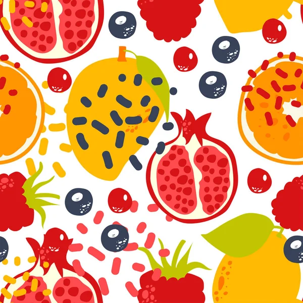 Fruits Baies Doodle Vecteur Modèle Sans Couture Conception Lumineuse Pour — Image vectorielle