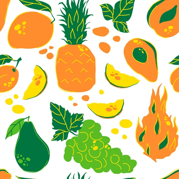 Fruits Baies Doodle Vecteur Modèle Sans Couture Conception Lumineuse Pour — Image vectorielle