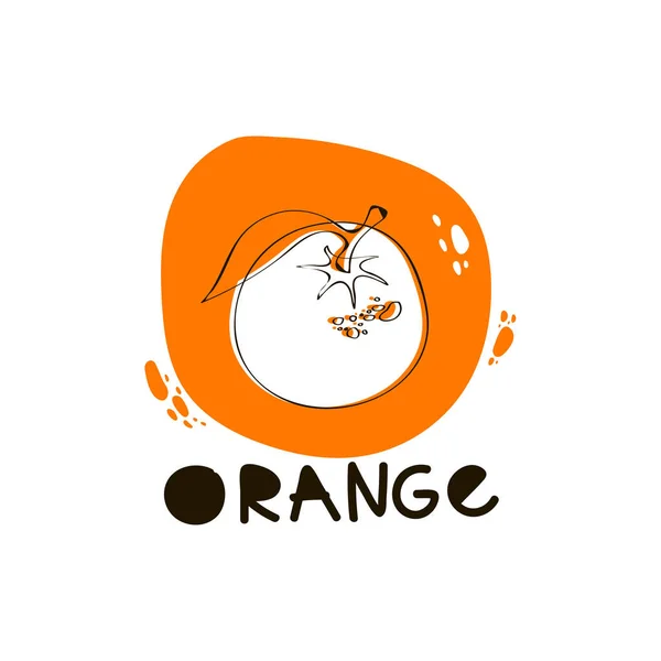 Doodle Orange Fruit Circle Met Stippen Inscriptie Vector Illustratie Gestileerd — Stockvector