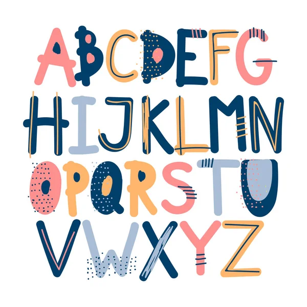Fancy Font Dots Lines Doodle Letters Vector Set Typografické Anglické — Stockový vektor
