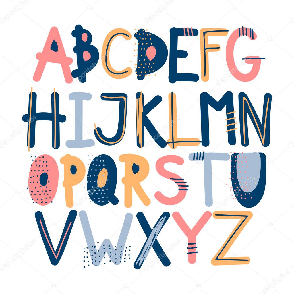 Fancy Font with Dots and Lines Doodle Letters Vector Set. Typographic English Characters for Lettering