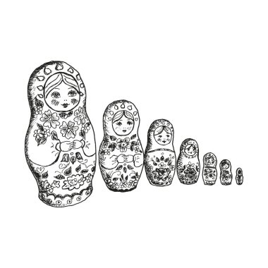 Rus Yuva Bebeği veya Matrioshka Bebek Vektör İllüstrasyonu