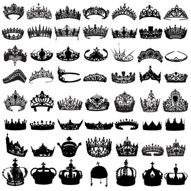 Taç beyaz arka plan üzerinde siyah Icon set