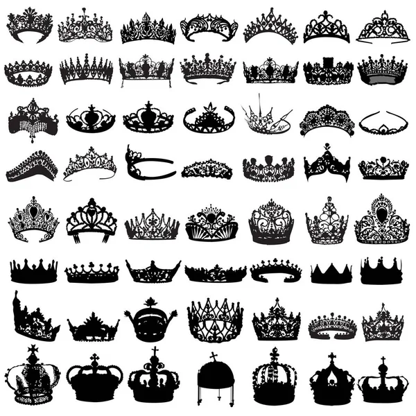 Corona set icona in nero su sfondo bianco — Vettoriale Stock