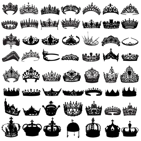 Taç beyaz arka plan üzerinde siyah Icon set
