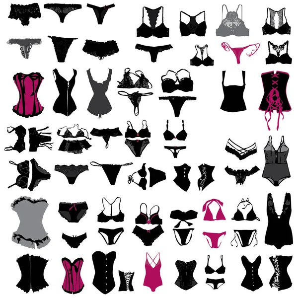 Ensemble icône de sous-vêtements dames — Image vectorielle