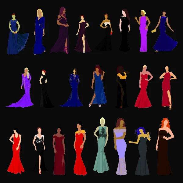 Damen Abendkleid Farbe Auf Dunklem Hintergrund — Stockvektor