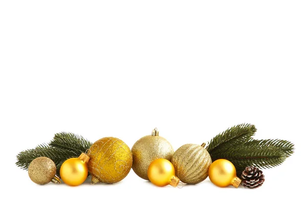 Set of gold Christmas balls with decor isolated on white — Stock Photo, Image