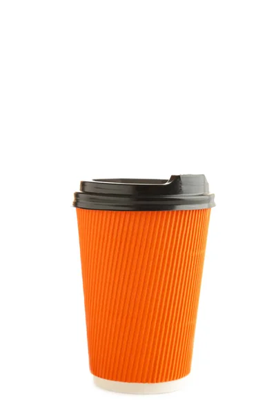 Taza de papel naranja de café aislado sobre fondo blanco — Foto de Stock