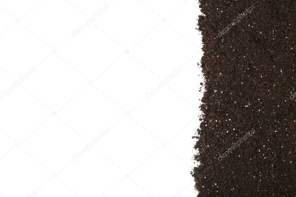 Brown soil isolated on white background, cut out