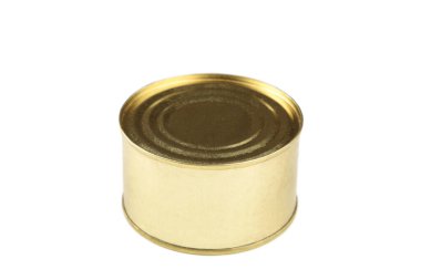 İzole edilmiş beyaz arka planda kapalı teneke kutu. Üst görünüm