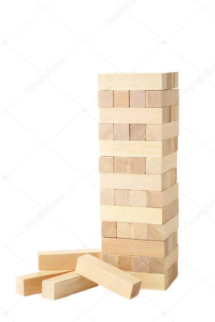 Blocks of wood isolated on white background. Top view