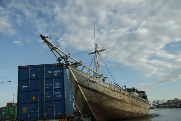 Dřevěné Lodě Kotvící Sunda Kelapa Port Jakarta Jakarta Květen 2019 — Stock fotografie