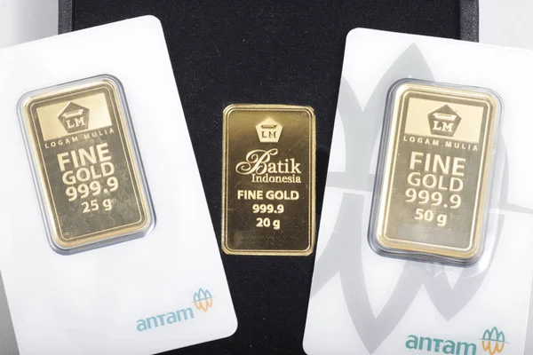 Fine Gold Bar Goldbar Produced Aneka Tambang Antam Indonesia Investment — Stock Photo, Image