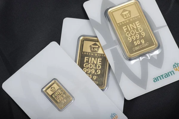 Fine Gold Bar Goldbar Produced Aneka Tambang Antam Indonesia Investment — Stock Photo, Image