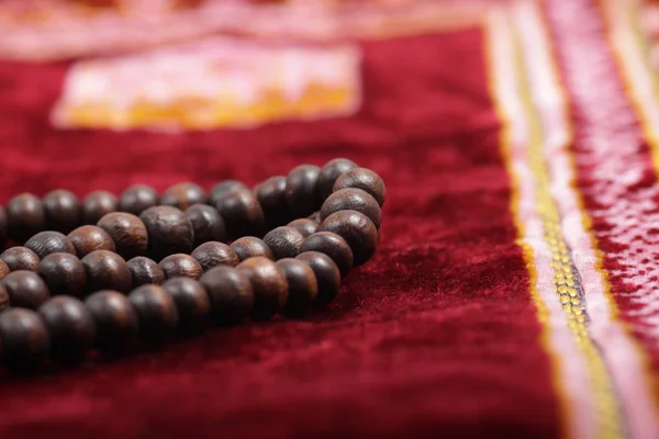 Close Shoot Praying Beads Sajadah Carpet Moslem Prayed — Stok Foto