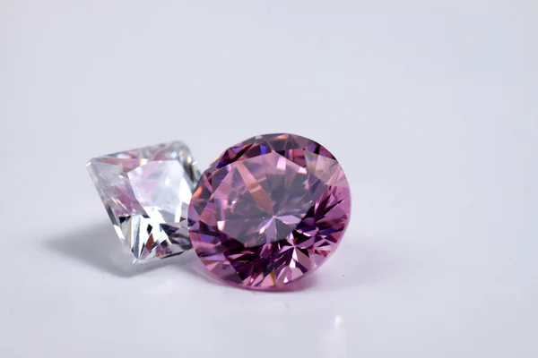 Macro Shoots Pink Color Shaped Shiny Diamond Isolated — 스톡 사진