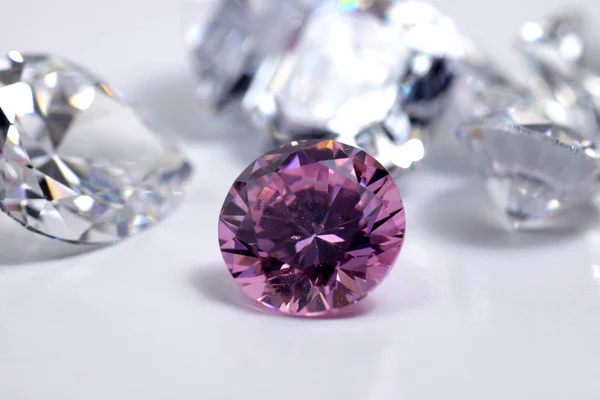 Macro Shoots Pink Color Shaped Shiny Diamond Isolated — Stock Photo, Image