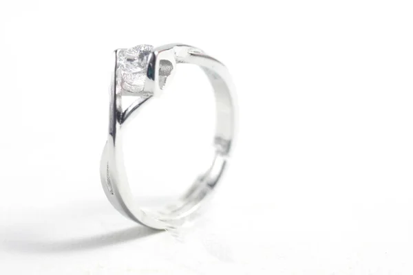 Bague Fiançailles Blanc Couleur Argent Avec Perles Diamant Zircon — Photo