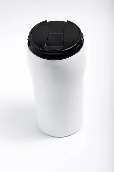 White Stainless Steel Tumbler Black Lid — Stock Photo, Image