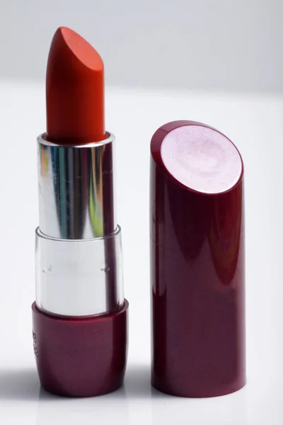 Close Shot Red Lipstick White Background — Stock Photo, Image