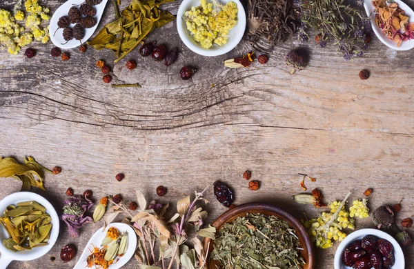 Herbs in wooden spoon