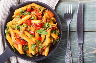 Penne pasta in pan