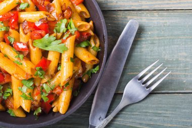 Penne pasta in pan
