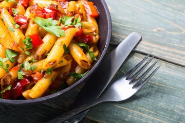 Penne pasta in pan