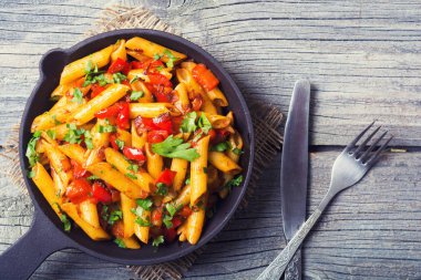 Penne pasta in pan