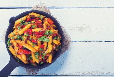 Penne pasta in pan