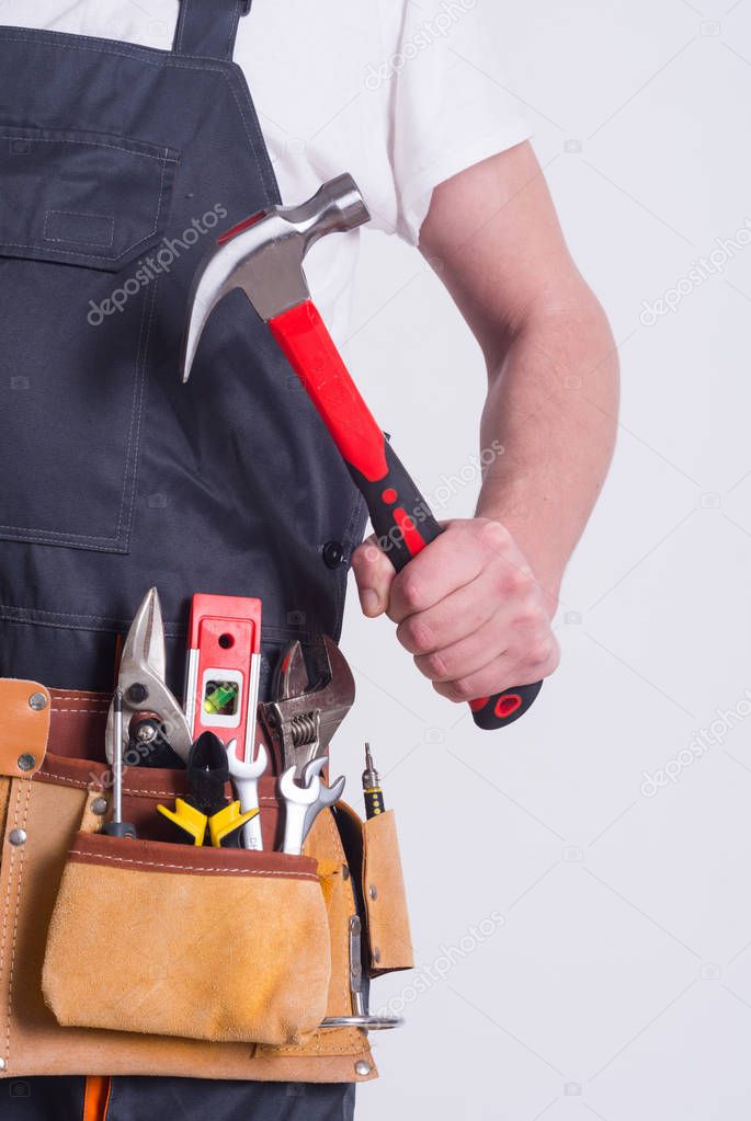 Worker with tool belt