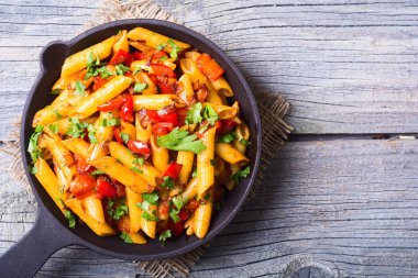 Penne pasta in pan