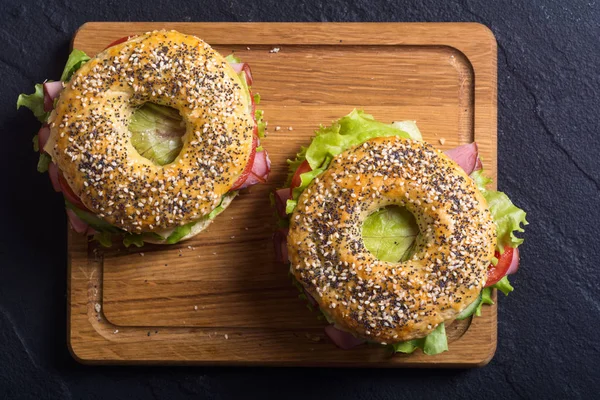 Bagels with ham — Stock Photo, Image
