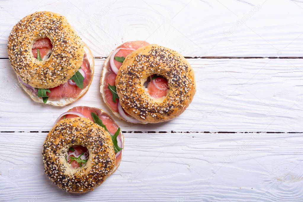 Homemade bagels with salmon 