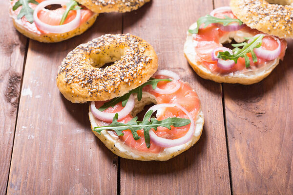 Homemade bagels with salmon 