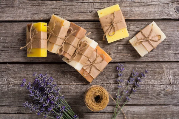 Handmade Natural Soap Lavander Spa Photo Rustic Background — Stock Photo, Image