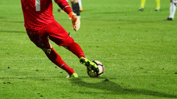 Soccer goalkeeper take a shot — Stock Photo, Image