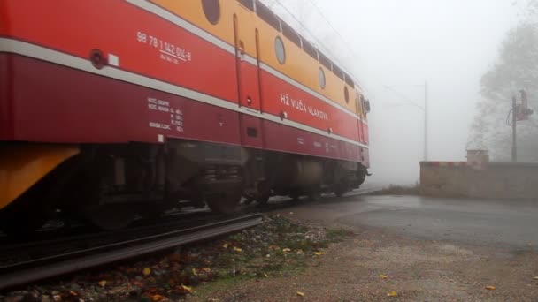 Comboio Entra Nevoeiro — Vídeo de Stock