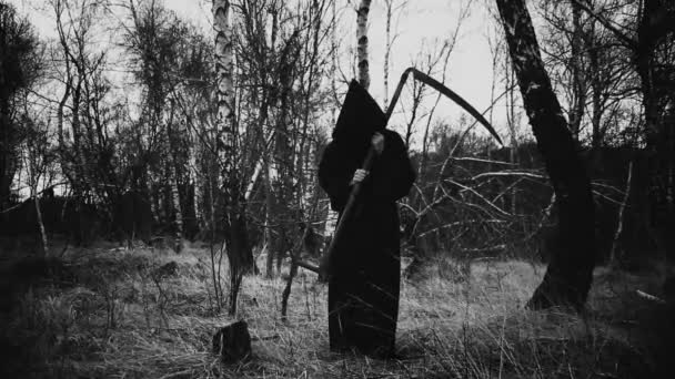 Gream Reaper Woods Spooky Forest Horror Movie Scene — Stock Video