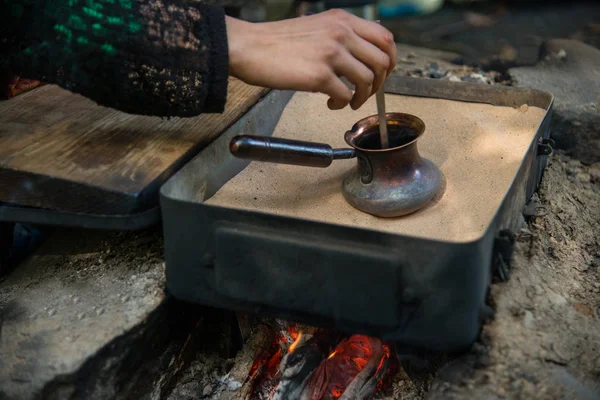 Turkish coffee cooking — Stock Photo, Image