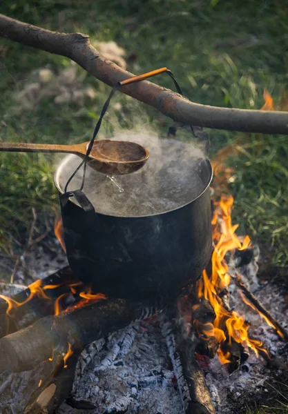 முகாம் நெருப்பில் சமைத்தல் — ஸ்டாக் புகைப்படம்