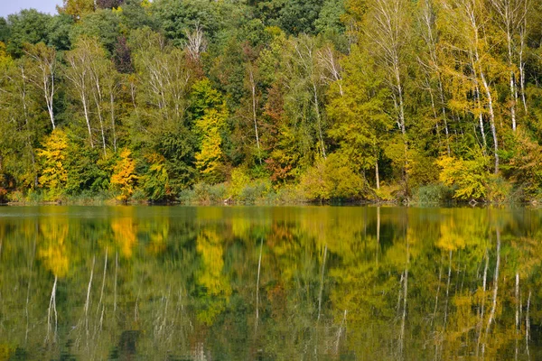 Jesienią drzewa odzwierciedla w jeziorze — Zdjęcie stockowe