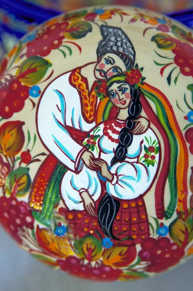 Petrykivka decorative painting - story of young couple — Stock Photo, Image